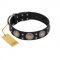 "Starry Sky" Trendy FDT Artisan Black Leather German Shepherd Collar with Large Brooches