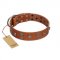 "Road Rider" FDT Artisan Tan Leather German Shepherd Collar with Old Silver-like Skulls and Medallions