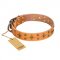 "Top-Flight" FDT Artisan Adorned Tan Leather German Shepherd Collar