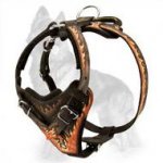 Flames Painted Leather German Shepherd Harness