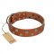 "Ancient Symbol" Trendy FDT Artisan Tan Leather German Shepherd Collar with Silver- and Gold-Like Studs