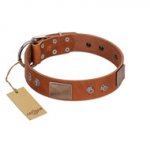 "Great Obelisk" Handcrafted FDT Artisan Tan Leather German Shepherd Collar with Large Plates and Pyramids