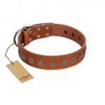 "Lucky Star" Handmade FDT Artisan Designer Tan Leather German Shepherd Collar with Round Plates