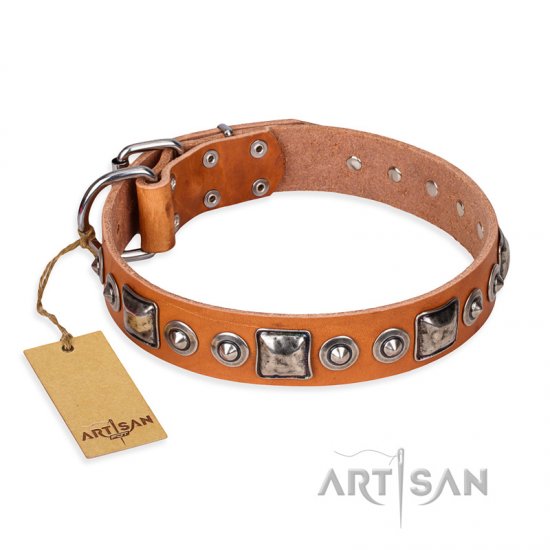 "Era of Future" FDT Artisan Handcrafted Tan Leather German Shepherd Collar with Decorations