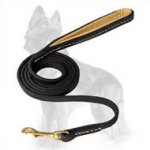 Leather German Shepherd Leash with Padded Handle and White Stitches