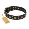 "Cosmic Glow" FDT Artisan Black Leather German Shepherd Collar with Brass-Plated Studs