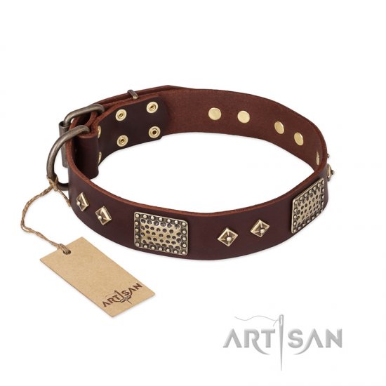 "Loving Owner" FDT Artisan Decorated Leather German Shepherd Collar with Plates and Studs