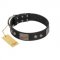 "Square Stars" Modern FDT Artisan Black Leather German Shepherd Collar with Square Plates and Studs