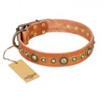 "Feast of Luxury" FDT Artisan Tan Leather German Shepherd Collar with Old Bronze Look Circles