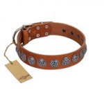 "Velvet Kiss" Handmade FDT Artisan Tan Leather German Shepherd Collar with Vintage Medallions