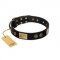 "Chicci-Glam" FDT Artisan Black Leather German Shepherd Collar with Plates and Ornate Studs