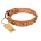 "Feast of Luxury" FDT Artisan Tan Leather German Shepherd Collar with Old Bronze Look Circles