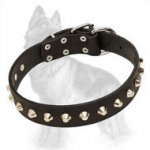 Studded Leather German Shepherd Collar with Nickel Plated Pyramids