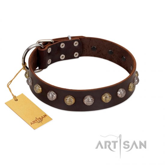 "Gape Buster" FDT Artisan Brown Leather German Shepherd Collar with One Row of Studs