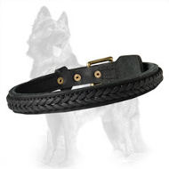 Magnificent Braided Leather Dog Collar for German Shepherds