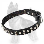Leather German Shepherd Dog Collar With 3 Rows Of Small Pyramids/Studs