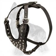 German Shepherd Studded Leather Dog Harness With Pyramids