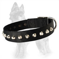 German Shepherd Nylon Dog Collar with Nickle Pyramids