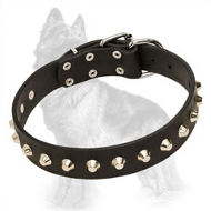 Studded Leather German Shepherd Collar with Nickel Plated Pyramids