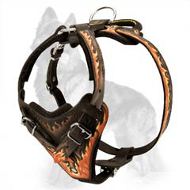 Flames Painted Leather German Shepherd Harness