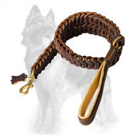Hand Braided Leather German Shepherd Leash with Padded Handle