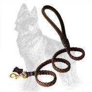Braided Leather German Shepherd Leash with Round Handle