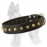 German Shepherd Leather Dog Collar with Brass Pyramids