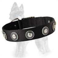 German Shepherd Nylon Dog Collar with Silver Circles