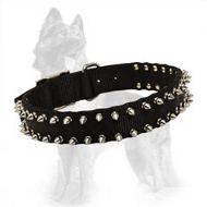 German Shepherd Nylon Dog Collar with 2 Rows of Spikes
