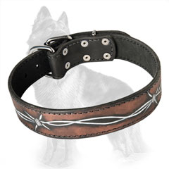 Thick Leather German-Shepherd Dog Collar Painted With  Barbed Wire