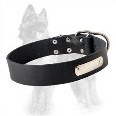 German-Shepherd Classic Leather Dog Collar Equipped  with Name Tag