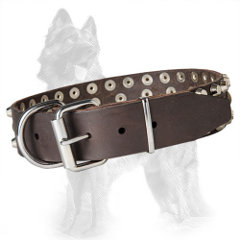 3 Rows Studded Leather German-Shepherd Collar Equipped with Nickel Plated Hardware