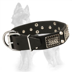 Adjustable Natural Leather German-Shepherd Collar with Mix Design