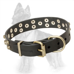 Leather German-Shepherd Collar Studded with Pyramids