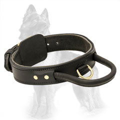 Comfortable Leather German-Shepherd Collar with Fur  Protection Plate and Handle