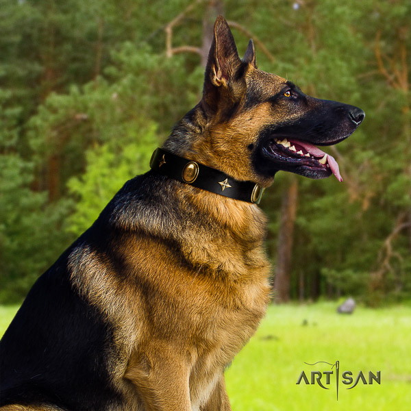 German-Shepherd Dog unique decorated full grain genuine leather dog collar for handy use