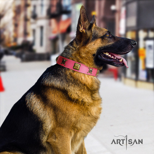 German-Shepherd Dog fashionable adorned full grain leather dog collar for fancy walking