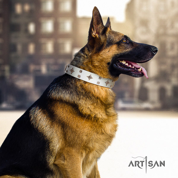 German-Shepherd Dog exquisite decorated leather dog collar for handy use