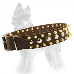 German-Shepherd Leather Dog Collar with Nickel Covered  Buckle and D-Ring