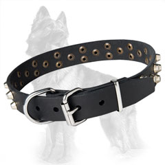 Leather German-Shepherd Dog Collar With Rustproof  Nickel Fittings