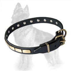 German-Shepherd Leather Dog Collar Equipped with  Durable Riveted Hardware