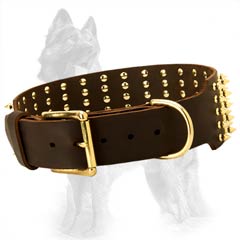 German-Shepherd Wide Leather Dog Collar with Reliable  Buckle and D-Ring