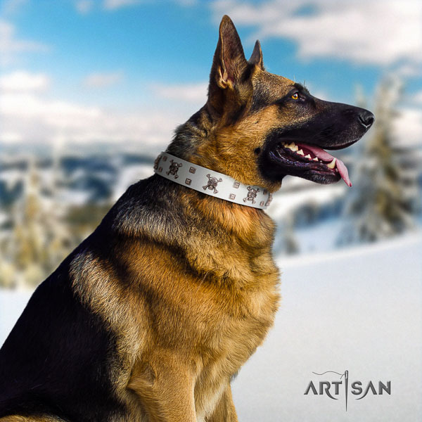 German-Shepherd exceptional natural genuine leather collar with adornments for your dog