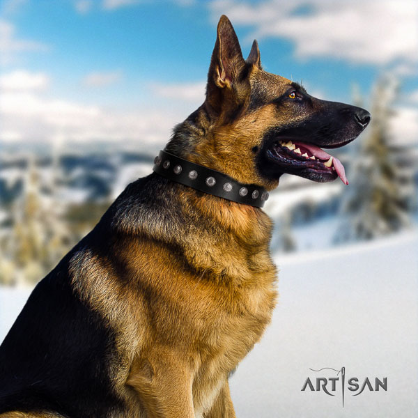 German-Shepherd best quality genuine leather collar with studs for your doggie