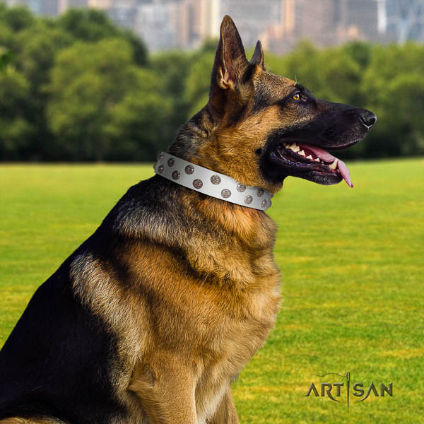 German-Shepherd inimitable full grain natural leather collar with decorations for your pet