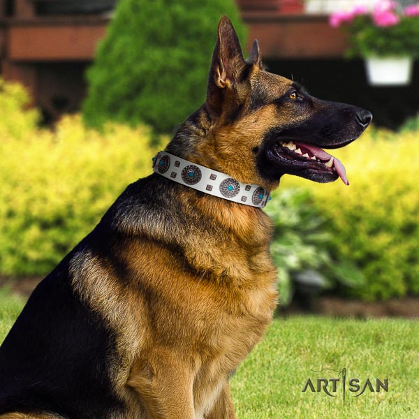 German-Shepherd designer full grain leather collar with studs for your doggie