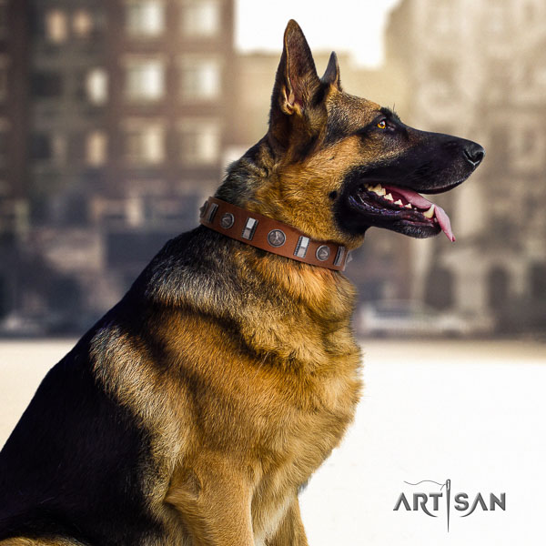 German-Shepherd unique full grain leather collar with embellishments for your doggie
