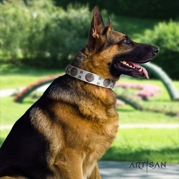 German-Shepherd best quality full grain leather collar with adornments for your canine