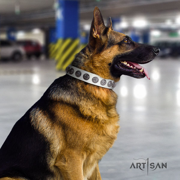 German-Shepherd top notch full grain genuine leather collar with adornments for your dog