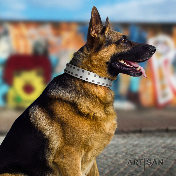 German-Shepherd top quality full grain genuine leather collar with adornments for your pet